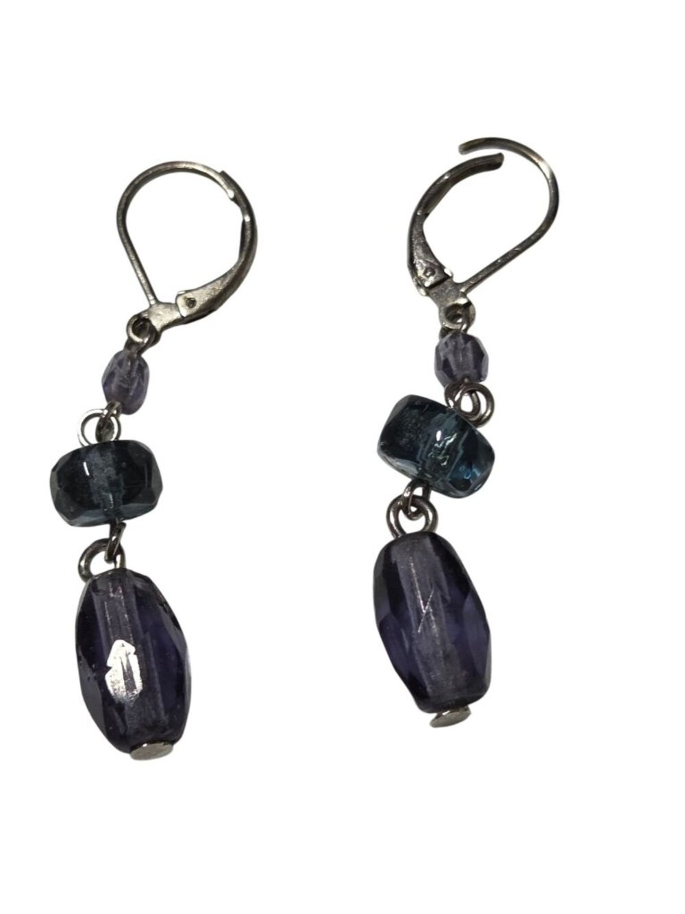 Handmade Beaded Dangle Earrings Purple Blue Beads Leverback Fashion Jewelry